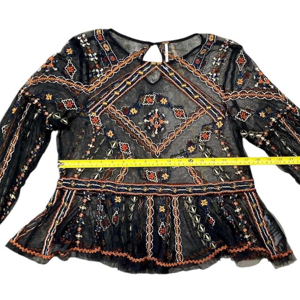 Free People Give A Little Mesh Top Embroidered Black Size Small​​​ - Picture 4 of 10